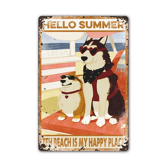 HELLOYOUNG Summer Tin Vintage Tin Art: Summer Beach Scene Ideal for American Bar Backdrops Home Decor Wall Murals Weatherproof Tin Art