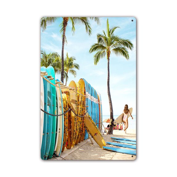 HELLOYOUNG Summer Tin Vintage Tin Art: Summer Beach Scene Ideal for American Bar Backdrops Home Decor Wall Murals Weatherproof Tin Art