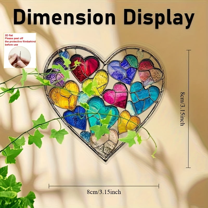 HELLOYOUNG Sun Catcher Rainbow Heart Window Decoration Acrylic Stained ...