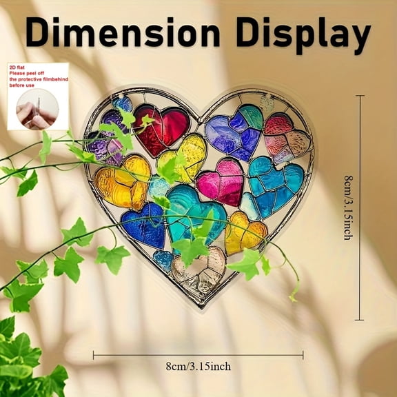 HELLOYOUNG Sun Catcher Rainbow Heart Window Decoration Acrylic Stained Glass Style 2D Flat Colorful Hanging Gift for Valentine's Day Spring Garden Anniversary
