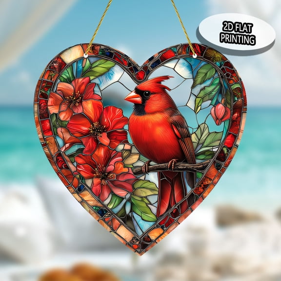 HELLOYOUNG Sun Catchers for Windows Acrylic Stained Glass Suncatchers with Vintage Floral Heart Design Rustic Wall Decor for Home Garden Interior, Easy Hang Classic Hanging Decor