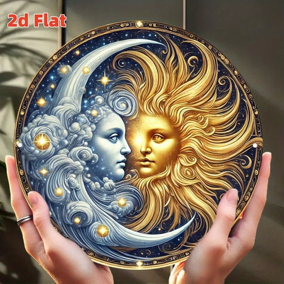 HELLOYOUNG Sun & Moon Gods Metal Sign - Aluminum Celestial Design for Indoor/Outdoor Yoga Meditation Room, Mythological Lover's Gift**