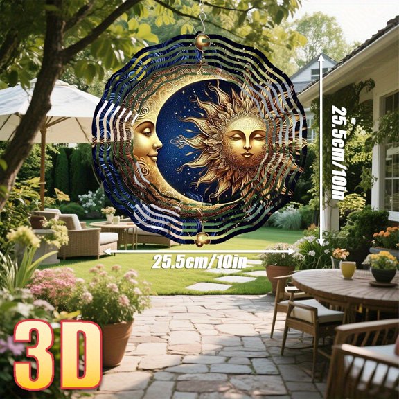 HELLOYOUNG Sun and Moon Wind Chimes, 10 Inch Metal Outdoor Wind Spinner, 360 Rotating Garden Decor, Battery-Free Wind Vane for Patio Lawn, Unique Festival Wedding Gift