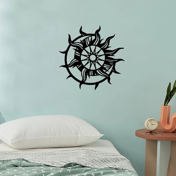 HELLOYOUNG Sun Wall Art Metal, Bohemian Iron Wall Decor Outdoor Garden Hanging Sculpture, Handmade Retro Hippie Decor for Porch Terrace Durable Decorative Wall Hanging