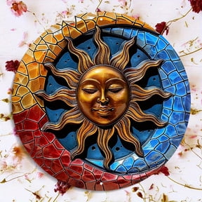 HELLOYOUNG Sun and Moon Aluminum Wall Decor Weatherproof Round Door Sign Metal Art for Patio Garden Outdoor Rust Resistant