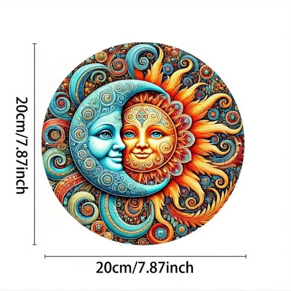 HELLOYOUNG Sun and Moon Foil Engraving Iron Metal Plaque, Rustic Wall Art for Living Room Bedroom Cafe Door Home Office Decor, 1PC