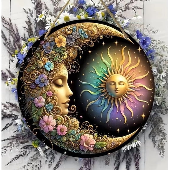 HELLOYOUNG Sun and Moon Metal Wall Art, Dual-Tone Celestial Iron Decor for Home Garden, Fade-Resistant Outdoor Indoor Wall Decor