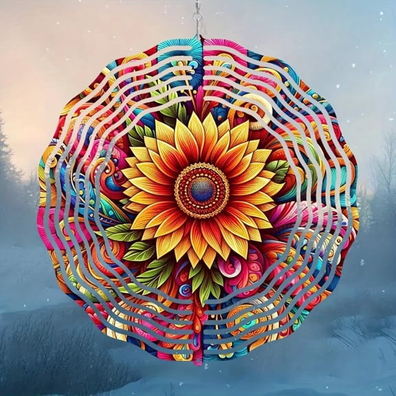 HELLOYOUNG Sunflower Wind Spinner 10 Inch Solar Powered Kinetic Garden Decor, 360 Degree Rotation Metal Wind Chime for Outdoor Yard Indoor Patio, 2D Art Hanging Decor Gift