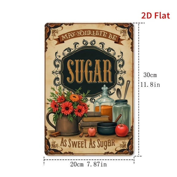 HELLOYOUNG Sweet Life Metal Wall Art 20x30 Inch, Antique Vintage Tin Sign, Floral Sugar Can Design for Home Bar Cafe Western Decor