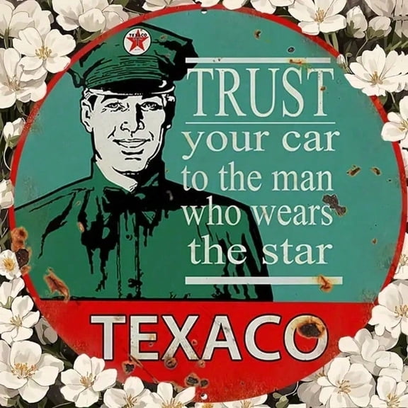 HELLOYOUNG TEXACO Vintage 18 Inch Round Metal Sign Weatherproof Aluminum Rustic Wall Decor for Garage Man Cave Bar UV-Resistant Outdoor