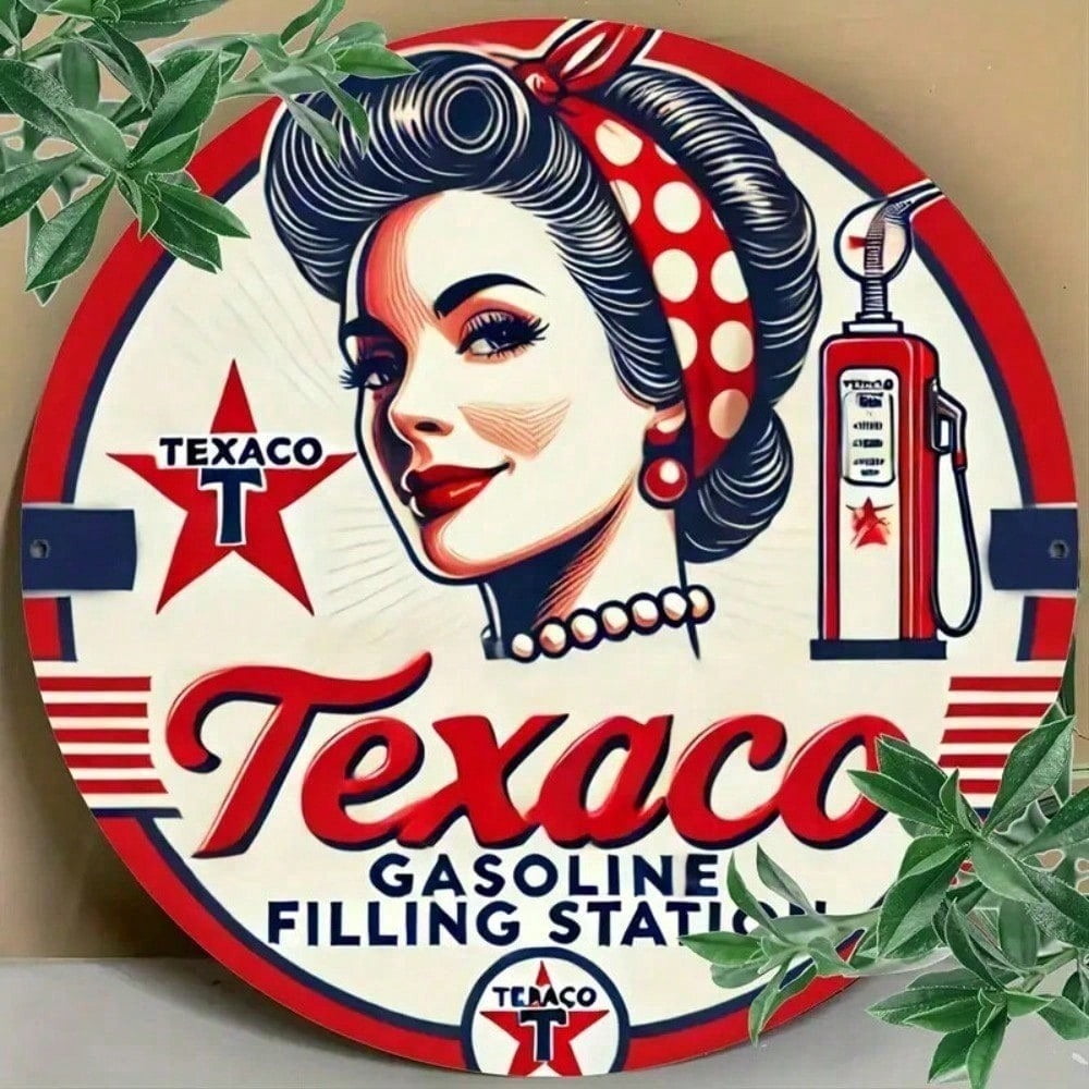 HELLOYOUNG Texaco Retro Metal Sign 12 Inch Weatherproof Round Aluminum ...