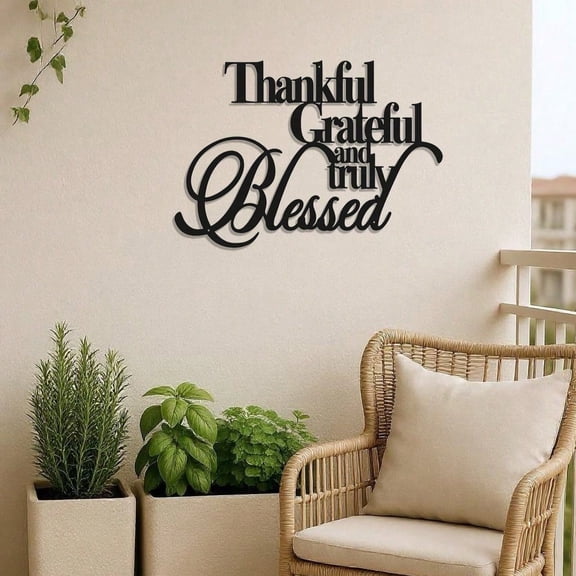 HELLOYOUNG "Thankful Grateful Blessed" Metal Wall Art Rustic Farmhouse Decor for Living Room Bedroom Hanging, Xmas Halloween New Year Gift for Home