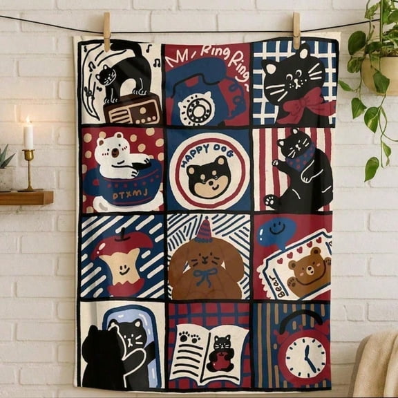 HELLOYOUNG Thickened Warm Flannel Throw Blanket Soft Cute Cartoon Animal Blanket for Sofa Bedroom Decor Lightweight Blanket