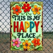 HELLOYOUNG This Is My Happy Place Metal Wall Art Sign, Rustic Aluminum Decor for Home Room Restaurant Bar Cafe Garage, Waterproof Dustproof