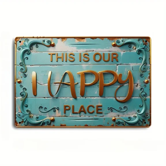 HELLOYOUNG This Is Our Happy Place' Vintage Metal Sign Rustic Wall Decor for Homes, Restaurants, Man Caves & Coffee Shops