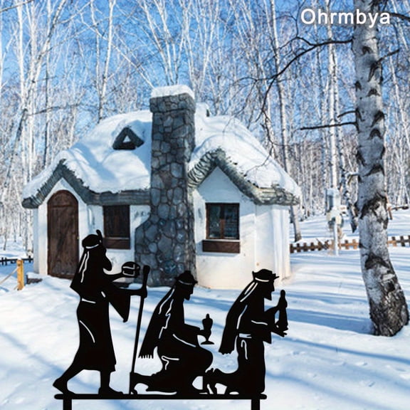 HELLOYOUNG Three Saints Metal Christmas Scene Set Outdoor Christmas Garden Art Plugin Religious Theme Garden Decorative Pile Weatherproof and Rustproof Christmas Decorative Ground Insert