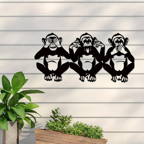 HELLOYOUNG Three Wise Monkeys Metal Wall Decor See No Evil Hear No Evil Speak No Evil Iron Sculpture for Home Garden Patio Indoor Outdoor Unique Gift