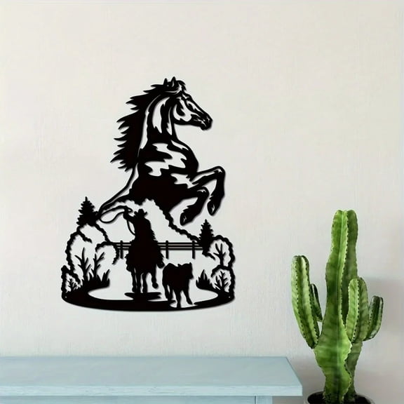 HELLOYOUNG Tiki Vintage Metal Horse Wall Art, Rustic Farmhouse Western Home Decor, Large Black Silhouette Sculpture for Living Room Bedroom, Unique Gift