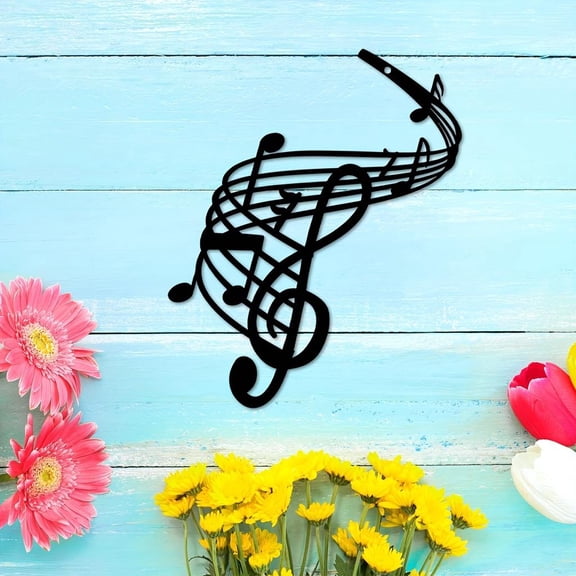 HELLOYOUNG Tiki  Vintage Music Notes Wall Art Metal Decor Black Hanging Sculpture for Home Bedroom Kitchen Garden Housewarming Gift Wall Signs Ornament