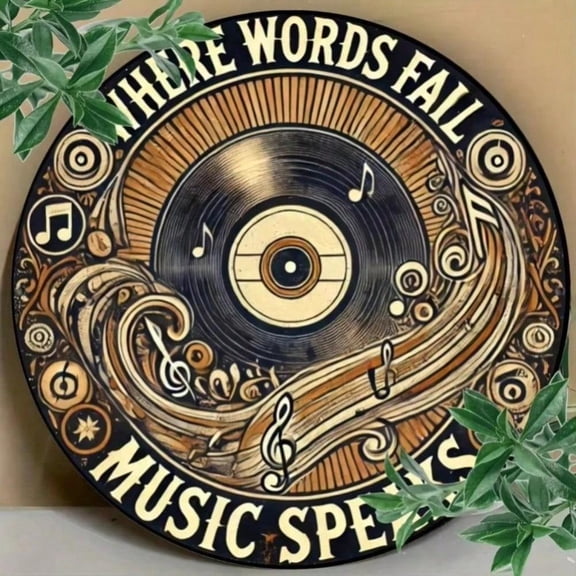 HELLOYOUNG Tin Music Note Wall Art Spinning Record Vintage Plaques & Signs Decor for Halloween Party Bedroom Living Room Cafe Garage Home Wall Decor Gifts