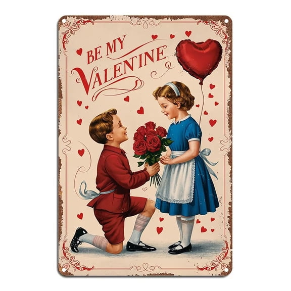 HELLOYOUNG Tin Sign 3D Metal Valentine Wall Art "BE MY VALENTINE" Heart Decor with Roses, Waterproof Vintage Sign for Home, Cafe, Office, Garden
