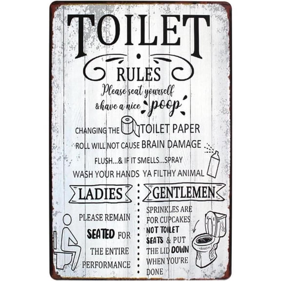 HELLOYOUNG Toilet Rules Seat Yourself Have A Nice Poop Metal Sign Wall Home Decor Art Plaque Retro Vintage