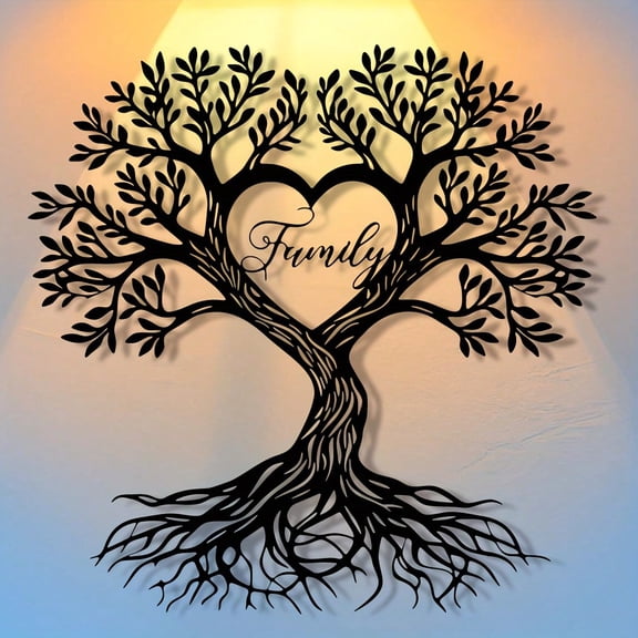 HELLOYOUNG Tree of Life Metal Wall Art Heart Shaped Family Love Silhouette Modern Rustproof Iron Decor Easy Hang for Living Room Bedroom Office Housewarming Wedding Gift