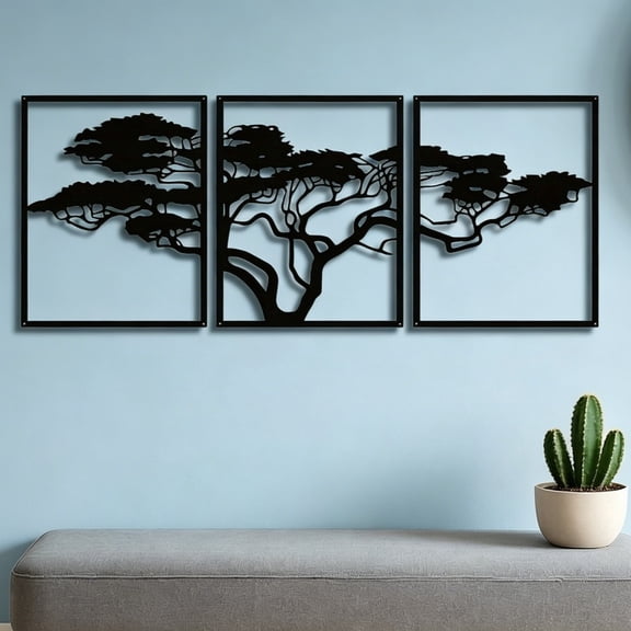 HELLOYOUNG Tree of Life Metal Wall Sculpture 3Pcs, Rustic Rectangular Iron Art Decor, Indoor Outdoor Hanging Ornament, Exquisite Holiday Gift for Halloween Christmas New Year
