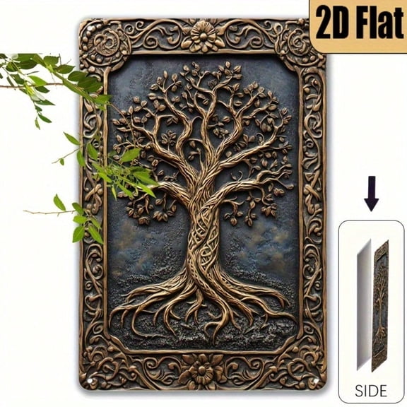 HELLOYOUNG Tree of Life 2D Metal Wall Art Plaque Intricate Branch Design Bronze Finish Flat Wall Decor for Home