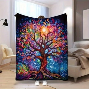 HELLOYOUNG Tree of Life Blanket, Soft Cozy Polyester Throw, All-Season Warmth for Bed Sofa Camping Travel, Machine Washable Lightweight Gift