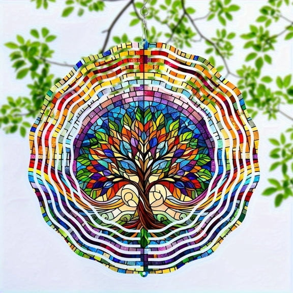 HELLOYOUNG Tree of Life Wind Spinner, 2D Metal Kinetic Sculpture, Colorful Leaf Design, Indoor Outdoor Decor, Durable Thanksgiving Christmas Gift
