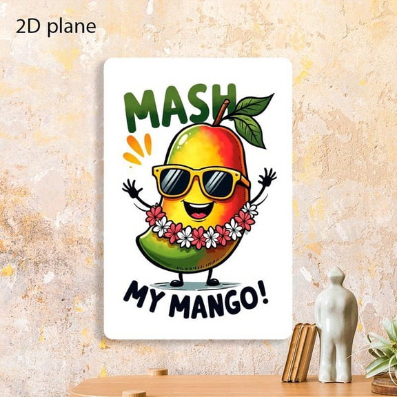 HELLOYOUNG Tropical Wall Art Happy Mango with Floral Crown Metal Sign Rustproof Waterproof for Indoor Outdoor Home Cafe Bar Garage Garden Room Decor Aluminum Signs Decorative Plaques