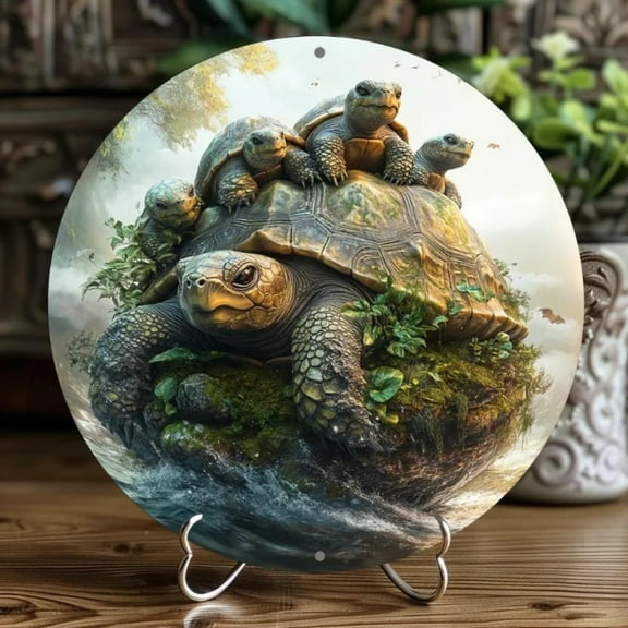 HELLOYOUNG Turtle Aluminum Wall Art - Round Metal Decor for Home/Kitchen/Office, 1PC Christmas & Birthday Gift, Stylish Marine-Themed Art