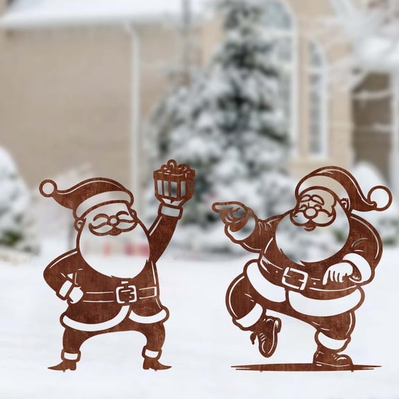 HELLOYOUNG Two Metal Santa Claus Garden Decoration Posts, Outdoor Lawn Garden Pillars Patios Porches Entrances - Festive Christmas Garden Party Decorations, Outdoor Ornaments.