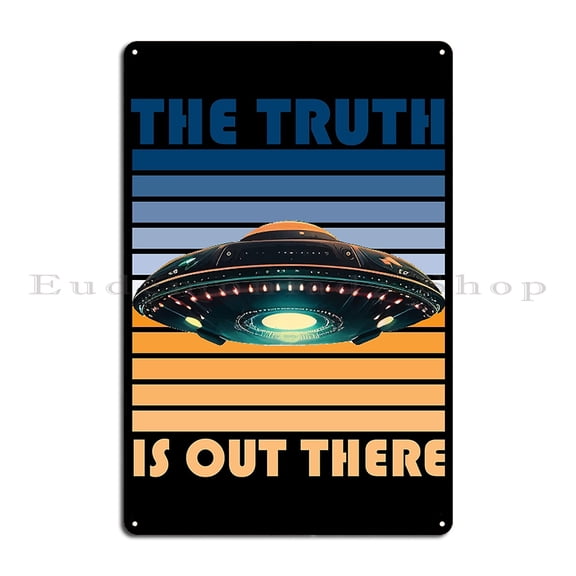 HELLOYOUNG UFO Vintage Tin Sign X Files Metal Tin Sign - "The Truth Is Out There" Retro UFO Aliens Design, Pub/Rusty Wall Decor