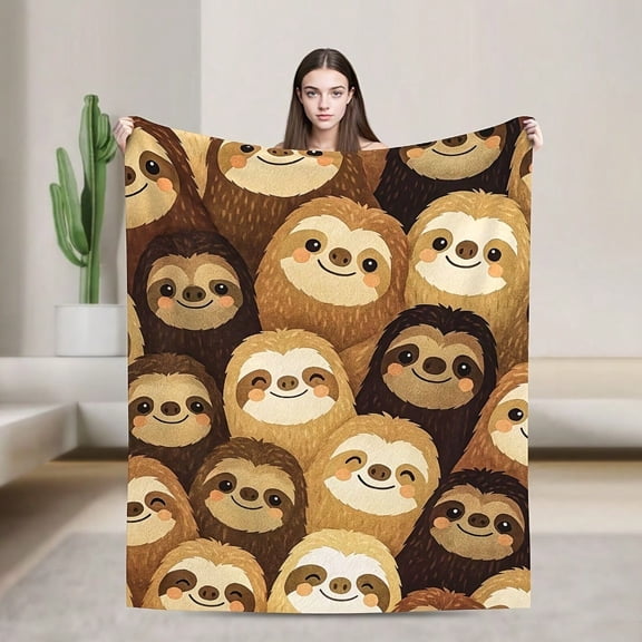 HELLOYOUNG Ultra-Soft Flannel Throw Blanket Cozy Sloth Print All-Season Lightweight Couch Bed Travel Must-Have Machine Washable Gift for Home