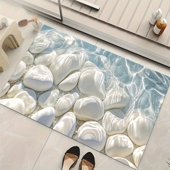HELLOYOUNG Underwater White Stone Effect Diatom Mud Bath Mat, Slip-Resistant, Super Absorbent, Machine Washable for Bathroom Door/Toilet Door/Shower Area, Essential for Fall & Winter