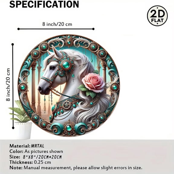 HELLOYOUNG Unicorn Metal Wall Decor 8x8 Inch, Round Vintage Tin Sign with Fantasy Statue Art, Teal Gold Accents for Home Office Cafe Bar Man Cave