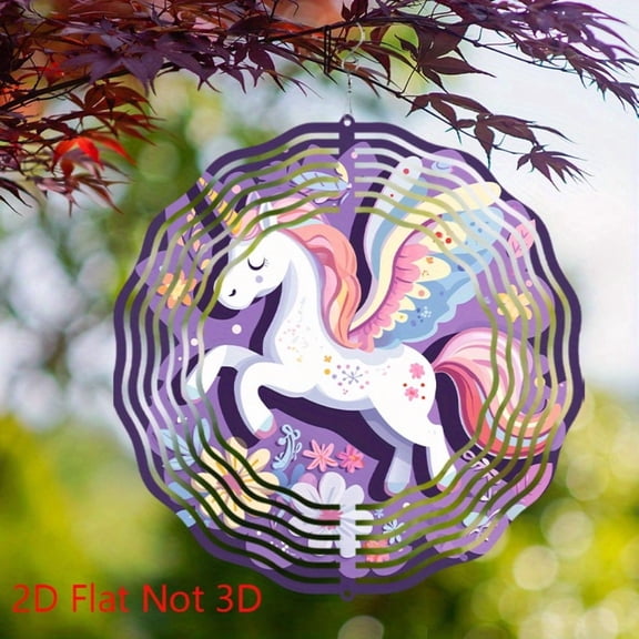 HELLOYOUNG Unicorn Wind Spinner, 3D Metal Garden Sculpture Outdoor Spinning Decor, Battery-Free Kinetic Art for Patio Lawn Christmas Thanksgiving Gift
