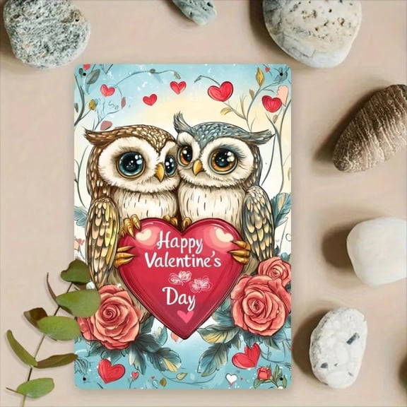 HELLOYOUNG Valentine Metal Wall Art Decor, Vintage Owl Iron Sign 8x12 Inch, Retro Home Decor for Living Room Porch Cafe Bedroom Bathroom Office