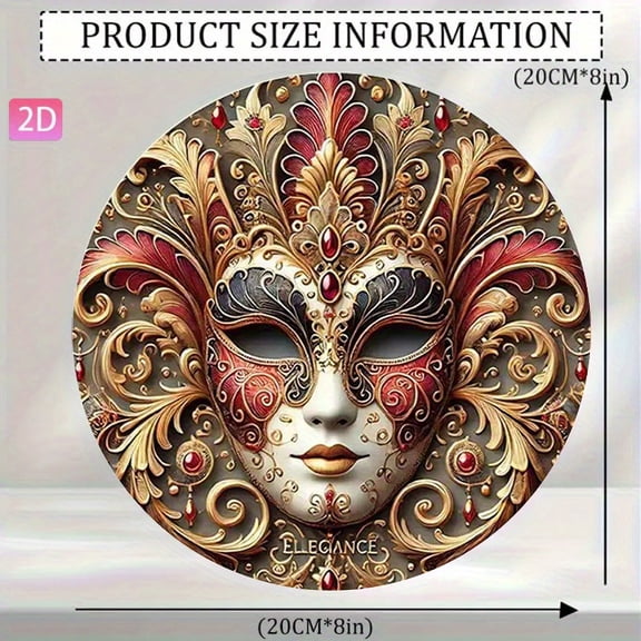 HELLOYOUNG Venetian Mask Art Wall Decor 2D Flat Aluminum Sign for Bar Garden Room 20x20cm Modern Home Decor Gift
