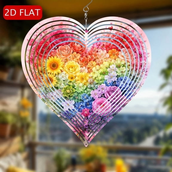 HELLOYOUNG Vibrant Rainbow Flower Spinning Wind Chime 360 Rotating Metal Wall Art for Outdoor Garden Courtyard Decor, Valentine's Easter Gift