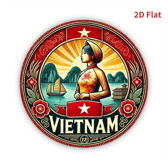 HELLOYOUNG Vietnam Metal Wall Art 8x8 Inch, 2D Flat Nature Scenery Aluminum Sign for Restaurant Home Decor, Rustproof Indoor Outdoor Decorative Tin Poster
