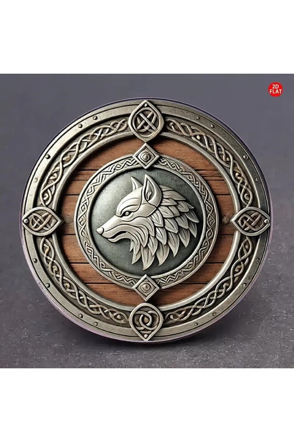 Viking Wolf Shield Brooch 2D Flat Nordic Warrior Brooch Pin Badge for Jackets, Backpacks, Hats, Clothes - Viking Spirit Guard Gift