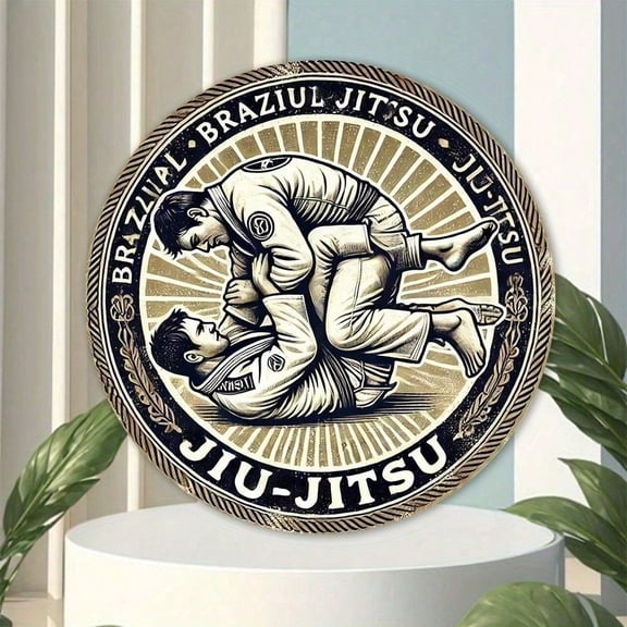 HELLOYOUNG Vinta Brazilian Jiu-Jitsu Metal Sign 8x8 Round Wall Art BJJ Decor for Home Gym Man Cave Funny Cool Gift