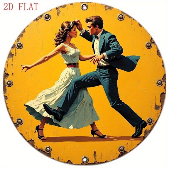 HELLOYOUNG Vintage 1950s Wall Decor, Couple Dancing Tin Sign Blue White, Farmhouse Aluminum Art for Home Garden Bar, Wedding Gift Housewarming