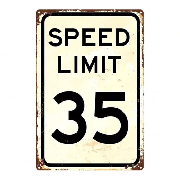 HELLOYOUNG Vintage 35 MPH Speed Limit Metal Sign, 2D Flat Durable Plaque, 8x12 Inches Wall Decor for Bar Bedroom, Retro Industrial Look