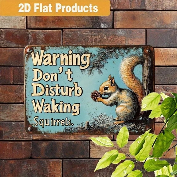 HELLOYOUNG Vintage 3D Metal Squirrel Wall Decor 12x8 Inch, Cute Acorn Design Dont Touch Sign for Home Interior, Unique Flat 2D Art Gift