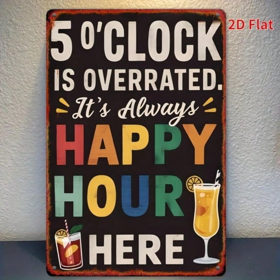 HELLOYOUNG Vintage 5 O'Clock Hour Metal Wall Sign 8x12 Inch Rustic Home Bar Decor for Man Cave Pub Office Kitchen