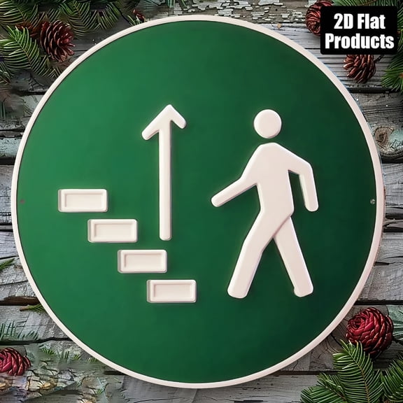 HELLOYOUNG Vintage 8" Green Round Arrow Wall Sign, Aluminum Directional Stairs Plaque for Office Mall Decor, Rustproof Metal Art